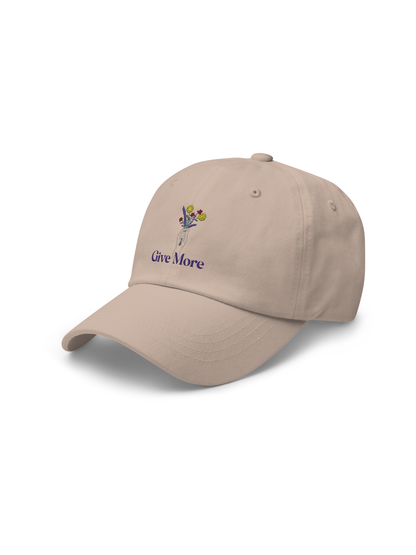 "Give More" Embroidered Hat: Cream